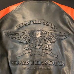 Harley-Davidson Men's Black & Orange Leather Motorcycle Jacket